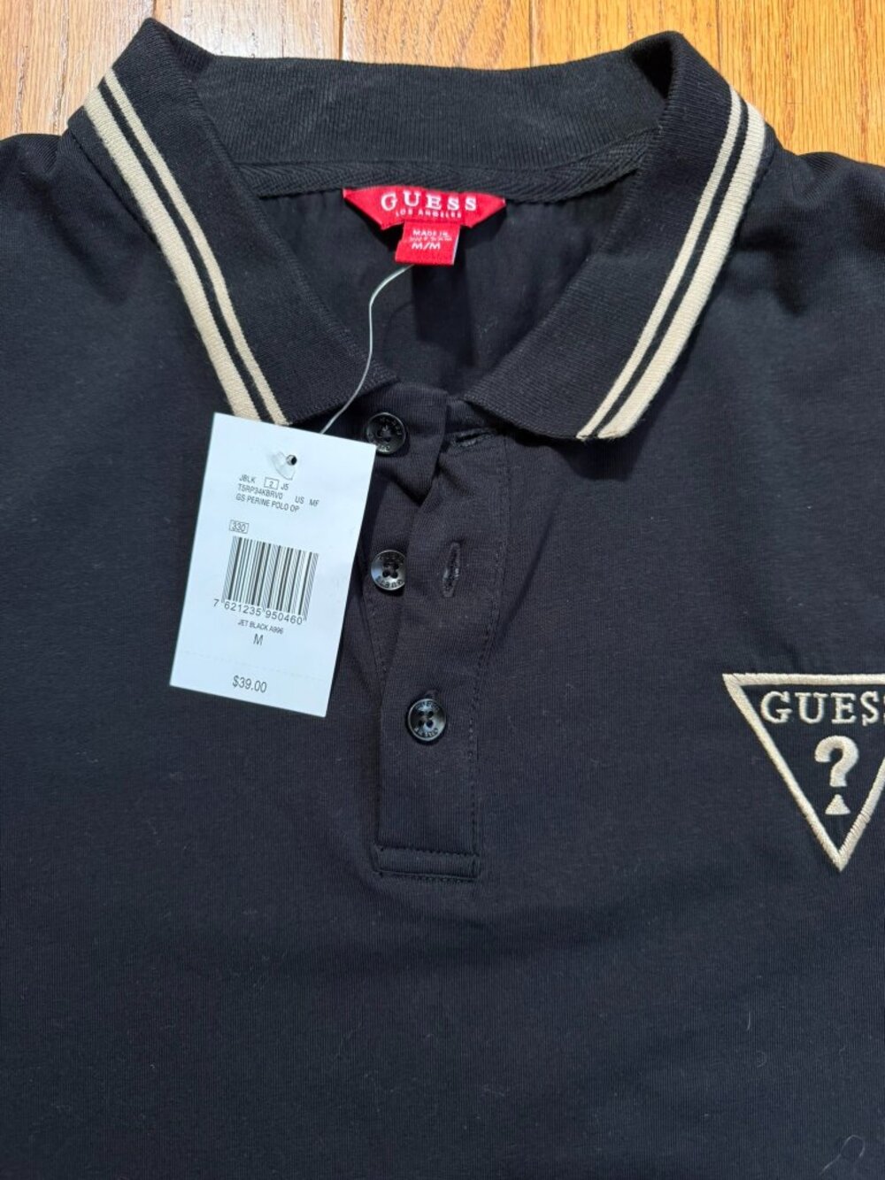 GUESS Black Stretch Logo Polo Shirt Men’s M NWT